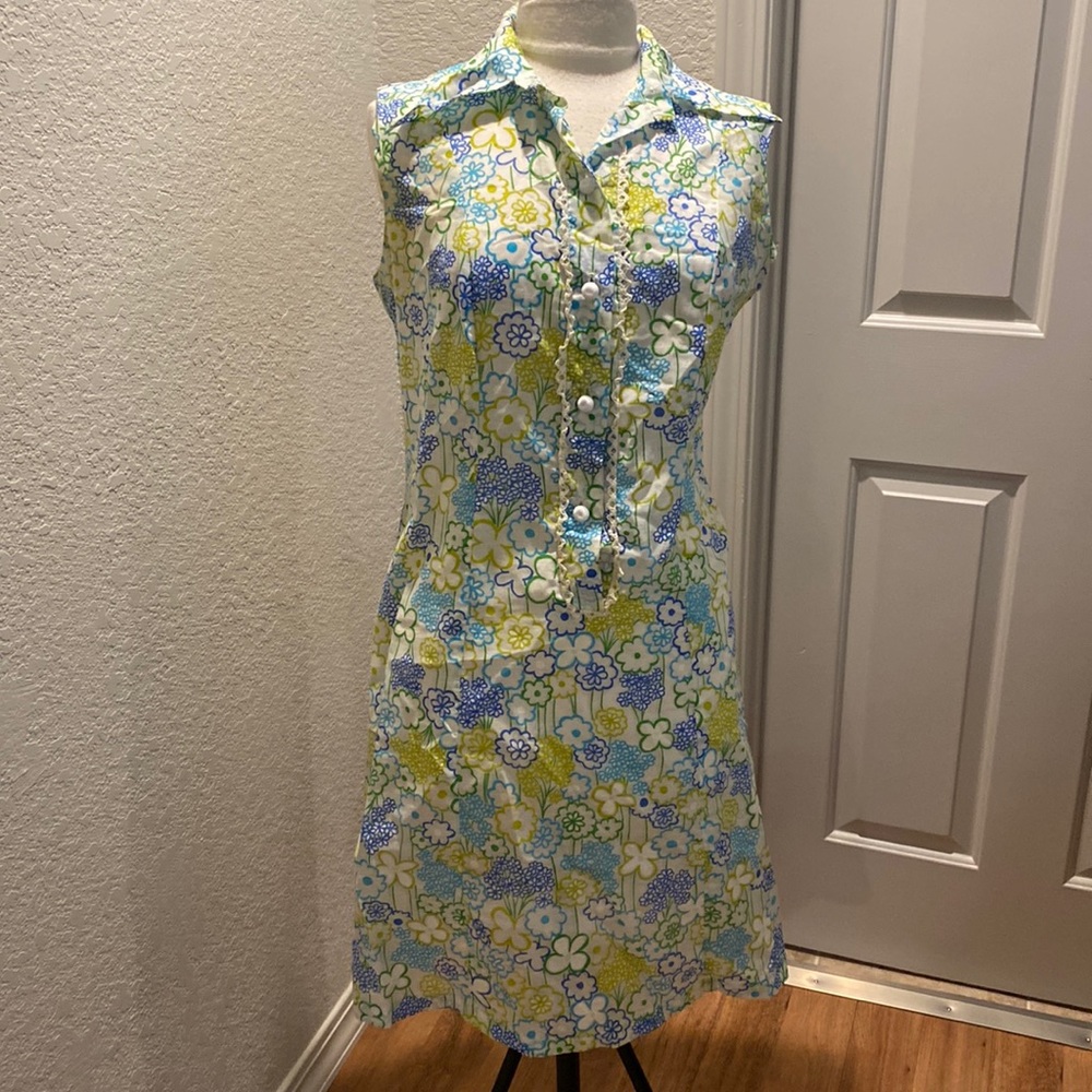 Royal Miss Vintage Sleeveless Midi Floral 1960s Button Down Dress EUC Sz Lg